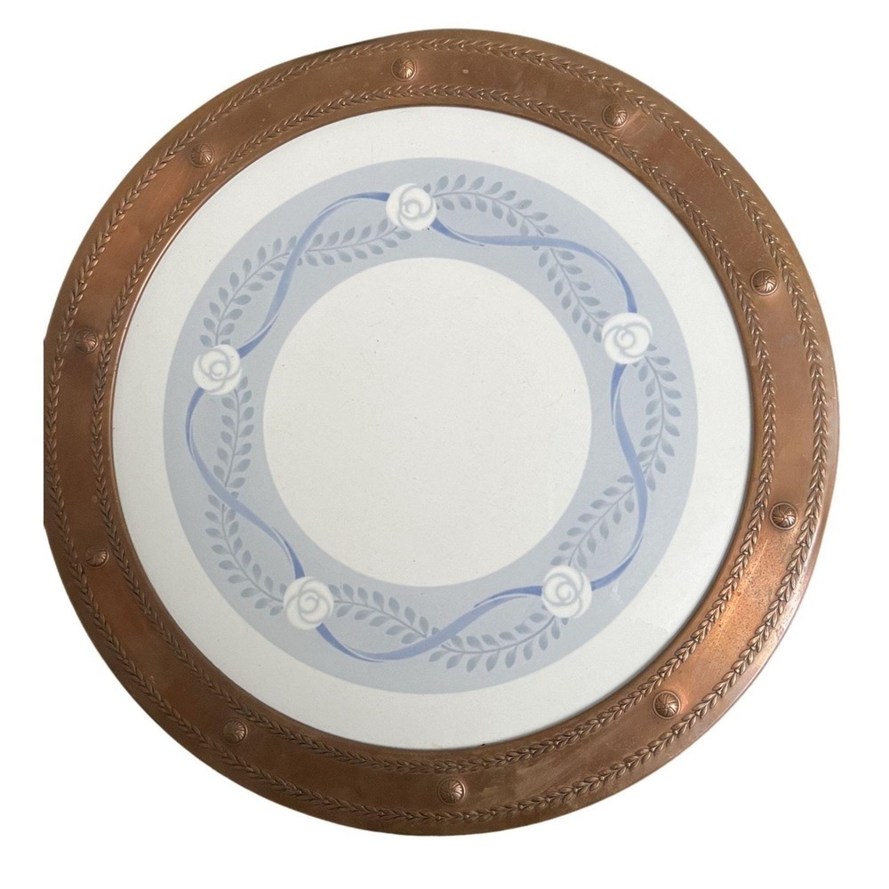 Porcelain & Copper Trinket Plate Vintage 1972 Decorative With Floral Design‎